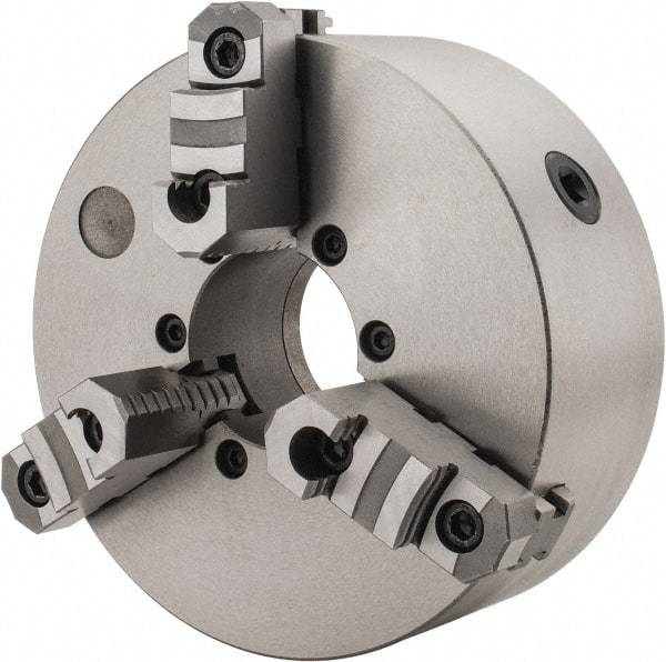 Interstate - 3 Jaws, 10" Diam, Self Centering Manual Lathe Chuck - D1-8 Mount Spindle, Reversible, 2.7559" Through Hole Diam, Cast Iron - USA Tool & Supply