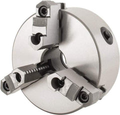 Interstate - 3 Jaws, 6" Diam, Self Centering Manual Lathe Chuck - Plain Back Mount Spindle, Reversible, 1.5748" Through Hole Diam, 0.003" Axial Runout, Cast Iron - USA Tool & Supply