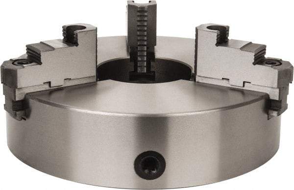 Interstate - 3 Jaws, 15" Diam, Self Centering Manual Lathe Chuck - Plain Back Mount Spindle, Reversible, 5.315" Through Hole Diam, 0.003" Axial Runout, Cast Iron - USA Tool & Supply