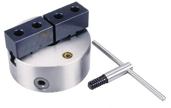 Bison - 2 Jaws, 8" Diam, Self Centering Manual Lathe Chuck - Plain Back Mount Spindle, Reversible, 2,500 Max RPM, 2.1654" Through Hole Diam, 0.001" Axial Runout, 0.0016" Radial Runout, Cast Iron - USA Tool & Supply