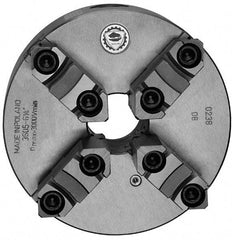 Bison - 4 Jaws, 8" Diam, Self Centering Manual Lathe Chuck - Plain Back Mount Spindle, Reversible, 2,500 Max RPM, 2.1654" Through Hole Diam, 0.0012" Axial Runout, 0.0023" Radial Runout, Cast Iron - USA Tool & Supply