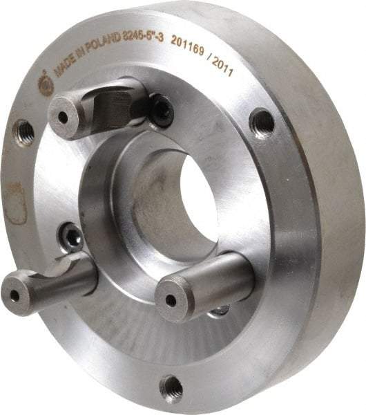 Bison - Adapter Back Plate for 5" Diam Self Centering Lathe Chucks - D1-3 Mount, 1.378" Through Hole Diam, 2.164mm ID, 4.92" OD, 1.02" Flange Height, Steel - USA Tool & Supply