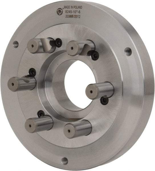 Bison - Adapter Back Plate for 10" Diam Self Centering Lathe Chucks - D1-6 Mount, 2.922" Through Hole Diam, 5.708mm ID, 9.84" OD, 1.34" Flange Height, Steel - USA Tool & Supply