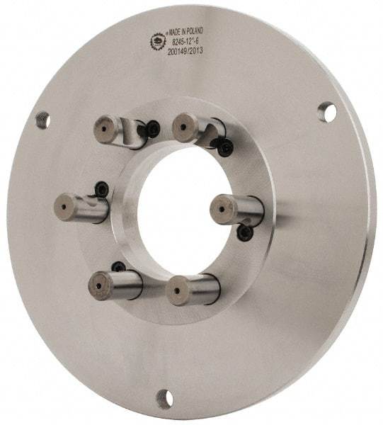 Bison - Adapter Back Plate for 12-1/2" Diam Self Centering Lathe Chucks - D1-6 Mount, 4.055" Through Hole Diam, 7.086mm ID, 12.4" OD, 3/4" Flange Height, Steel - USA Tool & Supply
