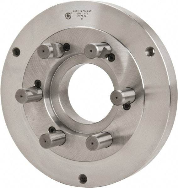 Bison - Adapter Back Plate for 12-1/2" Diam Self Centering Lathe Chucks - D1-8 Mount, 4.055" Through Hole Diam, 7.086mm ID, 12.4" OD, 1.49" Flange Height, Steel - USA Tool & Supply
