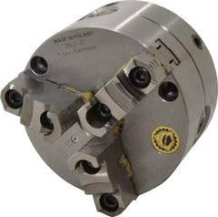 Bison - 3 Jaws, 5" Diam, Self Centering Manual Lathe Chuck - Front Mount, Adjustable, Reversible, 3,800 Max RPM, 1.378" Through Hole Diam, Forged Steel - USA Tool & Supply
