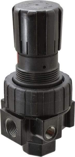 Parker - 1/2 NPT Port, 75 CFM, Zinc Compact Regulator - 2 to 125 psi Range, 250 Max psi Supply Pressure, 1/4" Gauge Port Thread, 2.81" Wide x 6.08" High - USA Tool & Supply