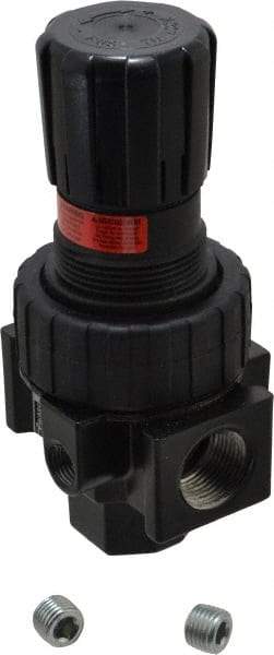 Parker - 3/4 NPT Port, 90 CFM, Zinc Standard Regulator - 2 to 125 psi Range, 250 Max psi Supply Pressure, 1/4" Gauge Port Thread, 3-1/4" Wide x 6.4" High - USA Tool & Supply