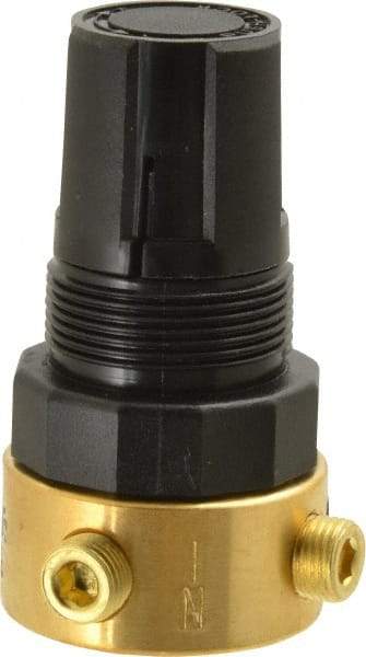 Parker - 1/8 NPT Port, Brass Miniature Regulator - 2 to 125 psi Range, 300 Max psi Supply Pressure, 1/8" Gauge Port Thread, 1-1/2" Wide x 2.87" High - USA Tool & Supply