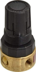 Parker - 1/4 NPT Port, Brass Miniature Regulator - 2 to 125 psi Range, 300 Max psi Supply Pressure, 1/8" Gauge Port Thread, 1-1/2" Wide x 2.87" High - USA Tool & Supply