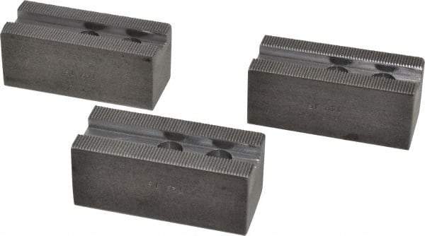 H & R Manufacturing - 8" Chuck Capacity, 1.5mm x 60° Serrated Attachment, Square Soft Lathe Chuck Jaw - 3 Jaws, Steel, 1" Btw Mount Hole Ctrs, 3-1/2" Long x 1-1/2" Wide x 1-1/2" High, 0.551" Groove, 12mm Fastener - USA Tool & Supply
