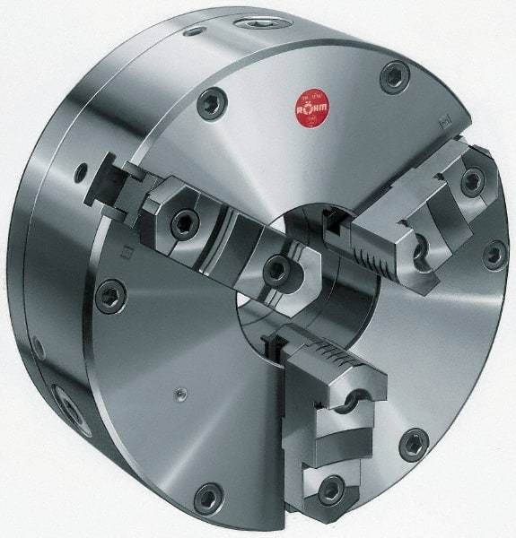 Rohm - 3 Jaws, 6" Diam, Self Centering Manual Lathe Chuck - Plain Back Mount Spindle, Adjustable, Reversible, 1.65" Through Hole Diam, Forged Steel - USA Tool & Supply
