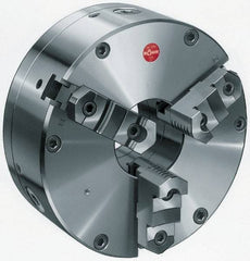 Rohm - 3 Jaws, 12" Diam, Self Centering Manual Lathe Chuck - Plain Back Mount Spindle, Adjustable, Reversible, 4.06" Through Hole Diam, Forged Steel - USA Tool & Supply