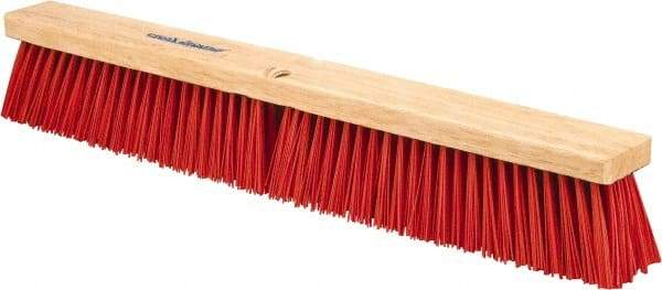 PRO-SOURCE - 24" Heavy Duty Synthetic Push Broom - 4" Bristle Length, Wood Block, Threaded Handle Connection - USA Tool & Supply