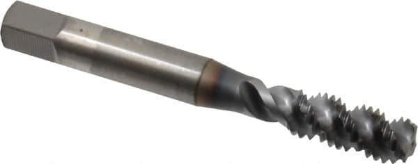 OSG - M12x1.75 Metric Coarse 3 Flute 6H Plug Spiral Flute Tap - Vanadium High Speed Steel, TiCN Finish, 3-3/8" OAL, Right Hand Flute, Right Hand Thread, D6, Series 143 - USA Tool & Supply