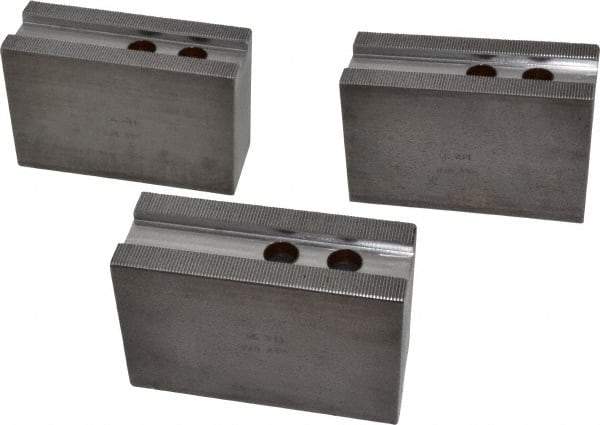 H & R Manufacturing - 12" Chuck Capacity, 1.5mm x 60° Serrated Attachment, Square Soft Lathe Chuck Jaw - 3 Jaws, Steel, 1.181" Btw Mount Hole Ctrs, 5-1/4" Long x 2" Wide x 3-1/2" High, 0.827" Groove, 5/8" & 16mm Fastener - USA Tool & Supply