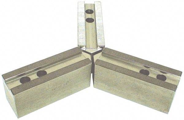 H & R Manufacturing - 3/32 x 90° Serrated Attachment, Square Soft Lathe Chuck Jaw - 3 Jaws, Steel, 1-9/16" Btw Mount Hole Ctrs, 6-1/4" Long x 2-1/2" Wide x 5" High, 1" Groove - USA Tool & Supply
