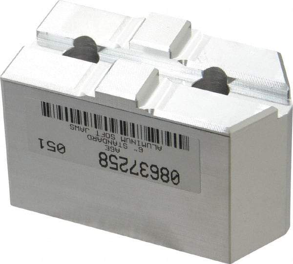 Masterman & Kovil - 6" Chuck Capacity, Tongue & Groove Attachment, Square Soft Lathe Chuck Jaw - 1 Jaw, Aluminum, 1-1/2" Btw Mount Hole Ctrs, 3mm Long x 1-1/2" Wide x 2" High, 5/16" Groove - USA Tool & Supply