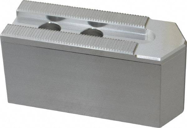 Masterman & Kovil - 8" Chuck Capacity, 1.5mm x 60° Serrated Attachment, Square Soft Lathe Chuck Jaw - 3 Jaws, Aluminum, 0.984" Btw Mount Hole Ctrs, 4mm Long x 1-1/2" Wide x 2" High, 0.551" Groove, 12mm Fastener - USA Tool & Supply