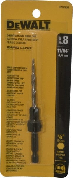 DeWALT - #8 Cutter Diam, 11/64" Drill Compatibility, Adjustable Depth Drill Countersink - USA Tool & Supply