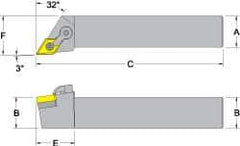 Dorian Tool - MDJN, Right Hand Cut, 3° Lead Angle, 1-1/4" Shank Height x 1-1/4" Shank Width, Negative Rake Indexable Turning Toolholder - 6" OAL, DN..54. Insert Compatibility, Series Multi-Option - USA Tool & Supply