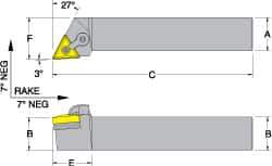 Dorian Tool - MTJN, Right Hand Cut, 3° Lead Angle, 3/4" Shank Height x 3/4" Shank Width, Negative Rake Indexable Turning Toolholder - 4-1/2" OAL, TN..32. Insert Compatibility, Series Multi-Option - USA Tool & Supply