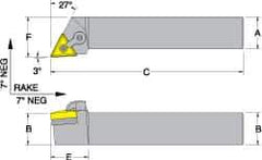 Dorian Tool - MTJN, Right Hand Cut, 3° Lead Angle, 1" Shank Height x 1" Shank Width, Negative Rake Indexable Turning Toolholder - 6" OAL, TN..33. Insert Compatibility, Series Multi-Option - USA Tool & Supply