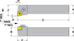 Dorian Tool - MCLN, Left Hand Cut, 5° Lead Angle, 1-1/4" Shank Height x 1-1/4" Shank Width, Negative Rake Indexable Turning Toolholder - 6" OAL, CN..43. Insert Compatibility, Series Multi-Option - USA Tool & Supply