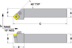 Dorian Tool - MSSN, Right Hand Cut, 45° Lead Angle, 1" Shank Height x 1" Shank Width, Negative Rake Indexable Turning Toolholder - 6" OAL, SN..43. Insert Compatibility, Series Multi-Option - USA Tool & Supply