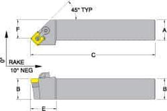 Dorian Tool - MSSN, Right Hand Cut, 45° Lead Angle, 3/4" Shank Height x 3/4" Shank Width, Negative Rake Indexable Turning Toolholder - 4-1/2" OAL, SN..43. Insert Compatibility, Series Multi-Option - USA Tool & Supply