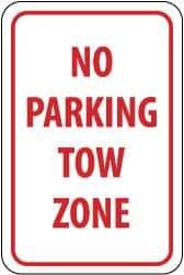 NMC - "No Parking - Tow Zone", 12" Wide x 18" High, Aluminum No Parking & Tow Away Signs - 0.063" Thick, Red on White, Rectangle, Post Mount - USA Tool & Supply