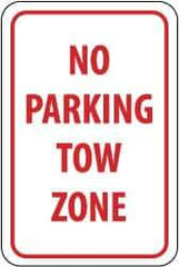 NMC - "No Parking - Tow Zone", 12" Wide x 18" High, Aluminum No Parking & Tow Away Signs - 0.08" Thick, Red on White, Engineer Grade Reflectivity, Rectangle, Post Mount - USA Tool & Supply
