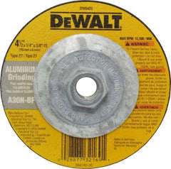 DeWALT - 30 Grit, 4-1/2" Wheel Diam, 1/4" Wheel Thickness, Type 27 Depressed Center Wheel - Aluminum Oxide, N Hardness, 13,300 Max RPM, Compatible with Angle Grinder - USA Tool & Supply