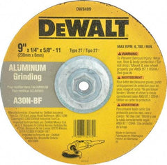 DeWALT - 30 Grit, 9" Wheel Diam, 1/4" Wheel Thickness, Type 27 Depressed Center Wheel - Aluminum Oxide, N Hardness, 6,600 Max RPM, Compatible with Angle Grinder - USA Tool & Supply