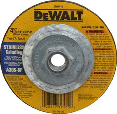 DeWALT - 30 Grit, 4-1/2" Wheel Diam, 1/4" Wheel Thickness, Type 27 Depressed Center Wheel - Aluminum Oxide, S Hardness, 13,300 Max RPM, Compatible with Angle Grinder - USA Tool & Supply