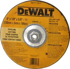 DeWALT - 24 Grit, 9" Wheel Diam, 1/8" Wheel Thickness, Type 27 Depressed Center Wheel - Aluminum Oxide, R Hardness, 6,600 Max RPM, Compatible with Angle Grinder - USA Tool & Supply