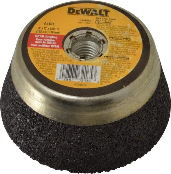 DeWALT - 4" Diam, 2" Overall Thickness, 16 Grit, Type 11 Tool & Cutter Grinding Wheel - Very Coarse Grade, Aluminum Oxide, R Hardness, 9,000 RPM - USA Tool & Supply