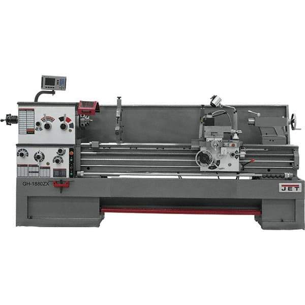 Jet - 18" Swing, 80" Between Centers, 230/460 Volt, Triple Phase Engine Lathe - 7MT Taper, 7-1/2 hp, 25 to 1,800 RPM, 3-1/8" Bore Diam, 40" Deep x 48-7/8" High x 136 -1/8" Long - USA Tool & Supply