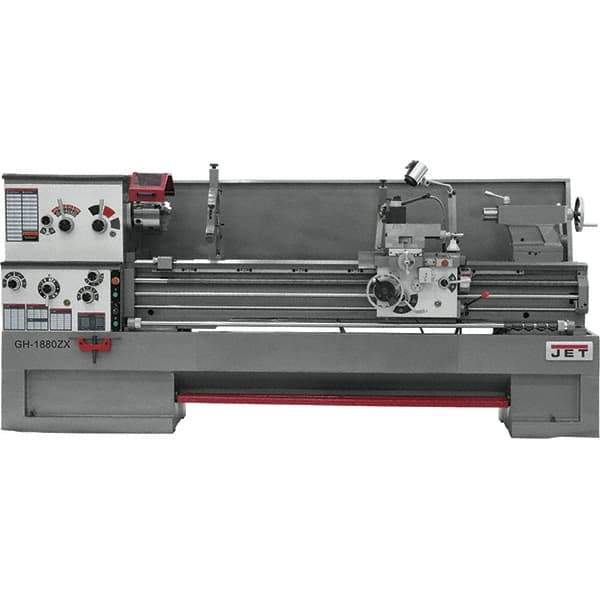 Jet - 18" Swing, 80" Between Centers, 230/460 Volt, Triple Phase Engine Lathe - 7MT Taper, 7-1/2 hp, 25 to 1,800 RPM, 3-1/8" Bore Diam, 40" Deep x 48-7/8" High x 136 -1/8" Long - USA Tool & Supply