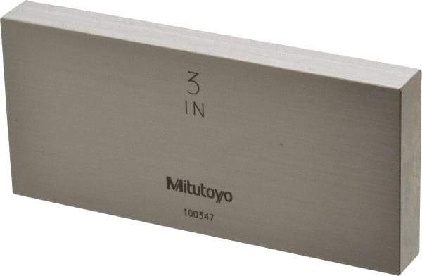 Mitutoyo - 3" Rectangular Steel Gage Block - Accuracy Grade 0, Includes Certificate of Inspection - USA Tool & Supply