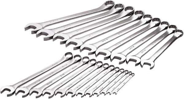 SK - 21 Piece, 1/4" to 1-1/2", 12 Point Combination Wrench Set - Inch Measurement Standard, Chrome Finish, Comes in Rack - USA Tool & Supply