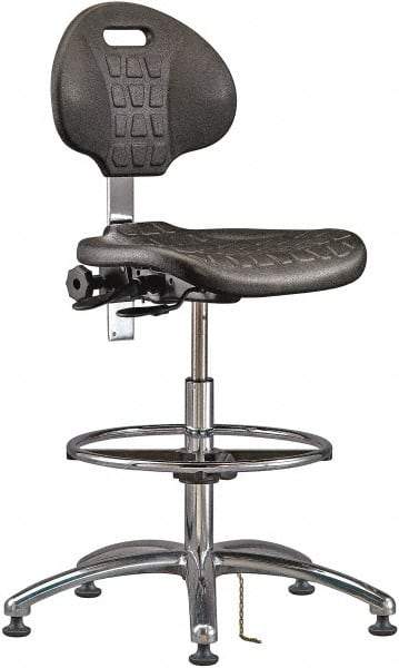 Bevco - 20-1/2 to 30-1/2" High Adjustable Height Swivel Stool - 27" Wide x 27" Deep, ESD Polyurethane Seat, Black - USA Tool & Supply