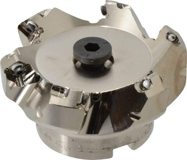 Seco - 2.48" Cut Diam, 3/4" Arbor Hole, 0.18" Max Depth of Cut, 45° Indexable Chamfer & Angle Face Mill - 6 Inserts, SE.. 09T3 Insert, Right Hand Cut, 6 Flutes, Through Coolant, Series R220.53 - USA Tool & Supply