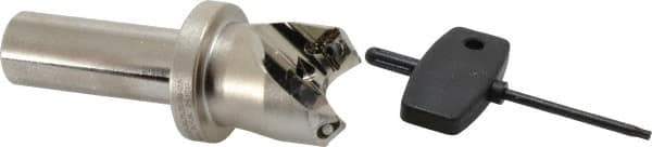 Seco - 45° Lead Angle, 1.18" Max Cut Diam, 0.18" Max Depth of Cut, Indexable Chamfer and Angle End Mill - 2 Inserts, SE.. 09T3 Insert Style, 3.54" Overall Length, Through Coolant - USA Tool & Supply