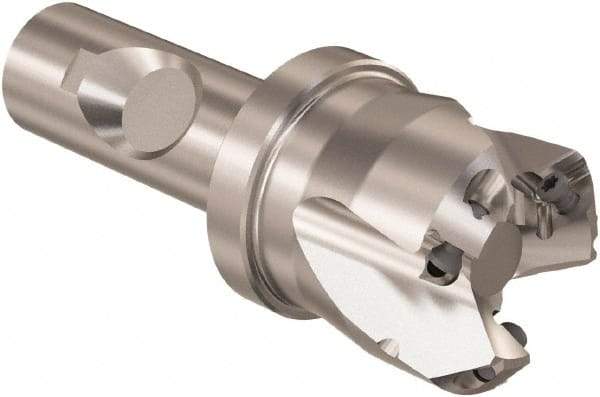 Seco - 45° Lead Angle, 1.38" Max Cut Diam, 0.18" Max Depth of Cut, Indexable Chamfer and Angle End Mill - 3 Inserts, SE.. 09T3 Insert Style, 3.54" Overall Length, Through Coolant - USA Tool & Supply
