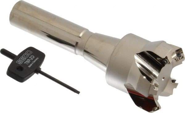 Seco - 45° Lead Angle, 2.36" Max Cut Diam, 0.18" Max Depth of Cut, Indexable Chamfer and Angle End Mill - 5 Inserts, SE.. 09T3 Insert Style, 6.02" Overall Length, Taper Shank - USA Tool & Supply