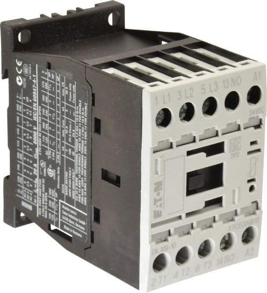 Eaton Cutler-Hammer - 3 Pole, 24 to 27 Coil VDC, 20 Amp, Nonreversible Open Enclosure IEC Contactor - 1 Phase hp: 0.5 at 115 V, 1 at 200 V, 1.5 at 230 V, 3 Phase hp: 3 at 200 V, 3 at 230 V, 5 at 460 V, 7.5 at 575 V, 9 Amp Inductive Load Rating Listed - USA Tool & Supply