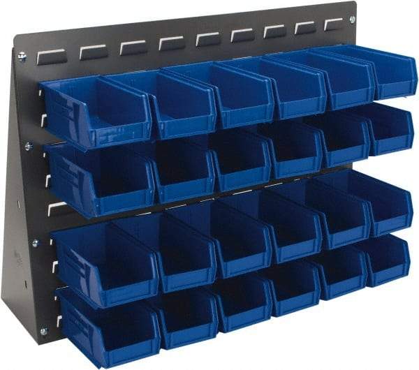 Quantum Storage - 24 Bin Bench Rack Unit with Bins - 27 Inch Overall Width x 8 Inch Overall Depth x 21 Inch Overall Height, Blue Polypropylene / Polyethylene Bins - USA Tool & Supply