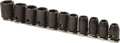Proto - 11 Piece 3/8" Drive Impact Socket Set - 6 Points, 7mm to 17mm Range, Metric Measurement Standard - USA Tool & Supply