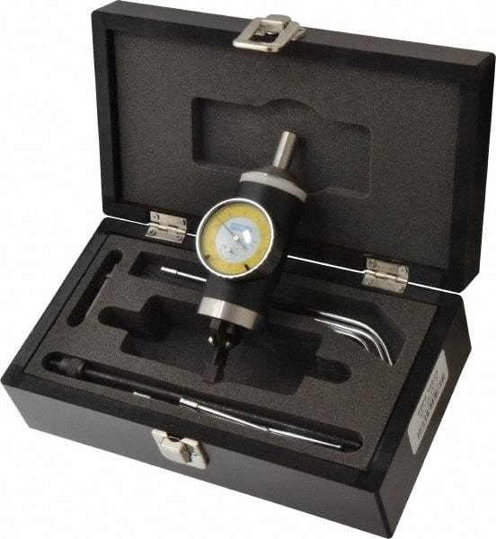 Fowler - 9 Piece, 0mm to 300mm Measuring Range, 42.5mm Dial Diam, 0-50 Dial Reading, White & Yellow Dial Test Indicator Kit - 0.01mm Dial Graduation - USA Tool & Supply
